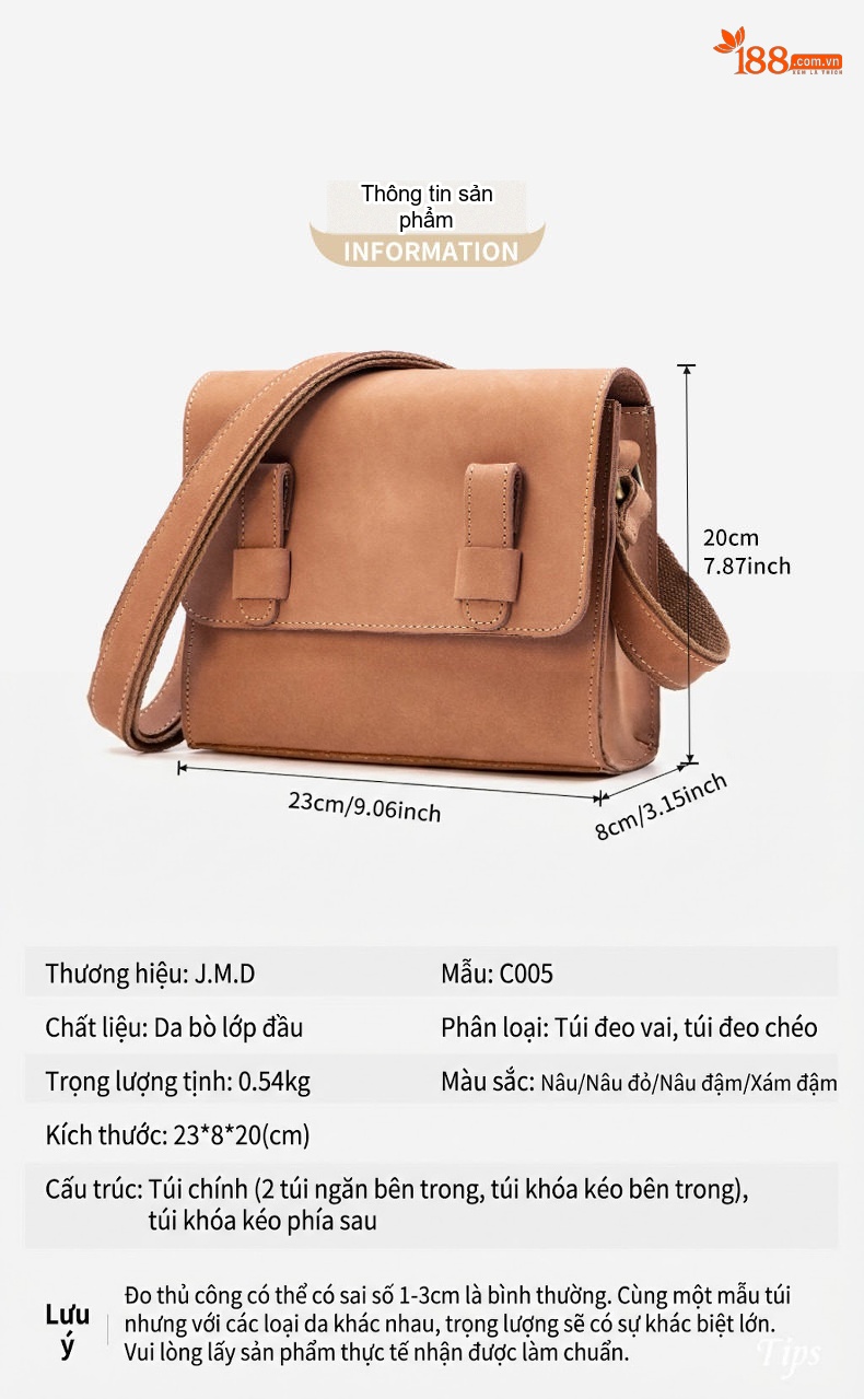 Túi Đeo Vai/Đeo Chéo Nữ Da Thật Sức Chứa Lớn Màu Nâu, Nâu Đậm, Xám Đậm chi tiết 2