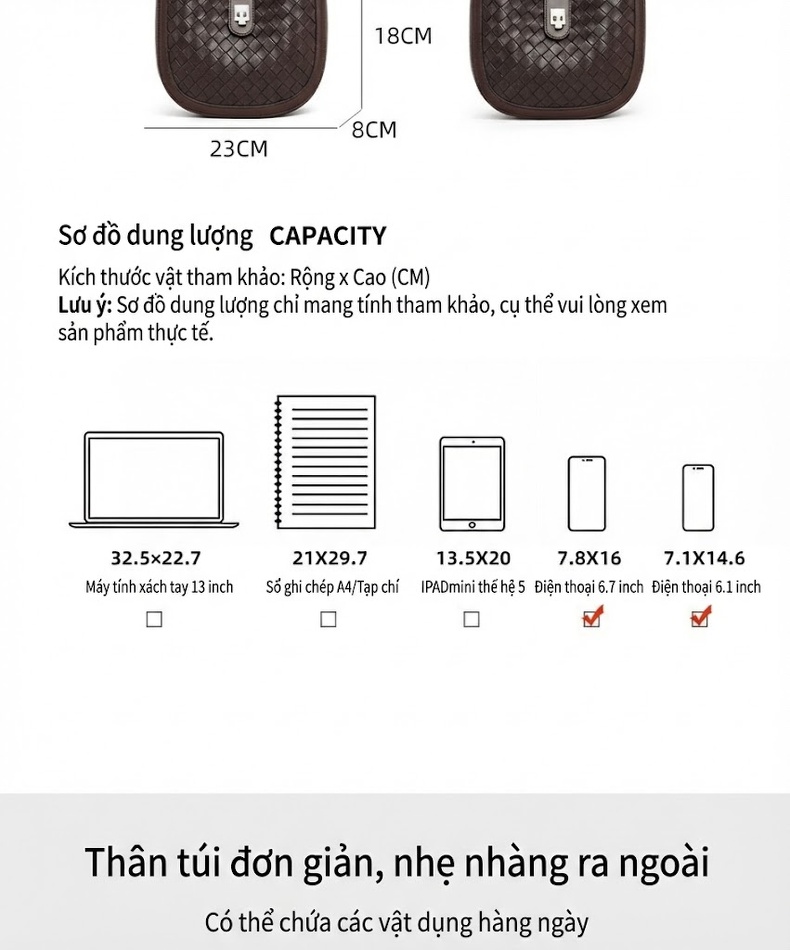 Túi Đeo Vai/Đeo Chéo Nữ Da Thật Thiết Kế Đan Phong Cách Thời Trang Màu Nâu chi tiết 5