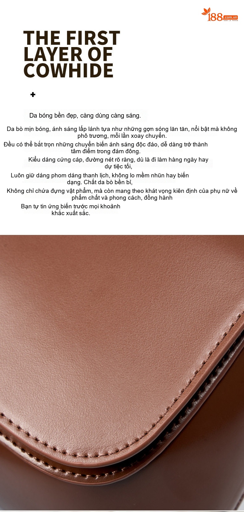 Túi Đeo Vai/Đeo Chéo Nữ Da Thật Thiết Kế Hình Yên Ngựa Phong Cách Vintage Màu Nâu, Kem chi tiết 5