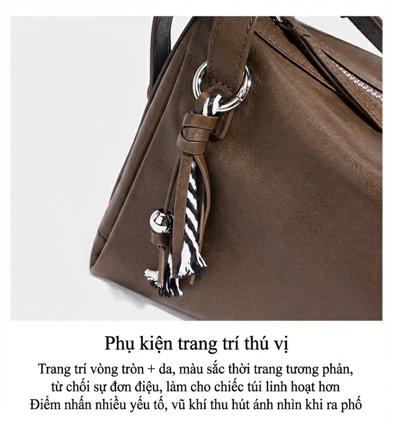Túi Đeo Vai/Đeo Chéo Nữ Da Thật Thiết Kế Nhỏ Gọn Sang Trọng Màu Đen, Nâu chi tiết 11