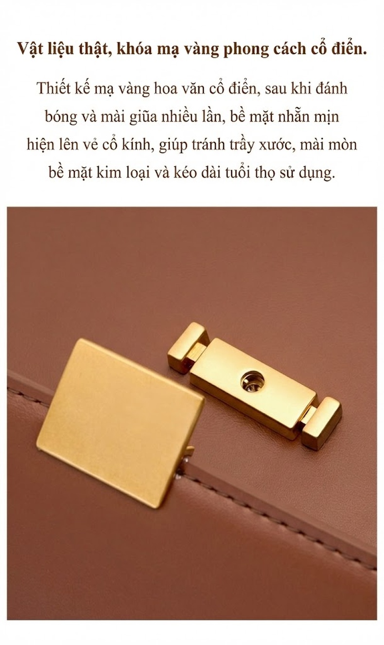 Túi Đeo Vai/Đeo Chéo Nữ Da Thật Thiết Kế Tối Giản Màu Nâu chi tiết 11