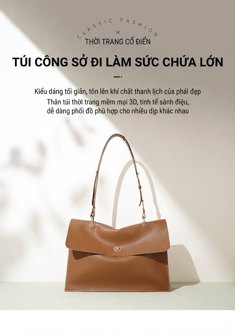 Túi Đeo Vai/Đeo Chéo Nữ Da Thật Thiết Kế Tối Giản Màu Nâu chi tiết 1