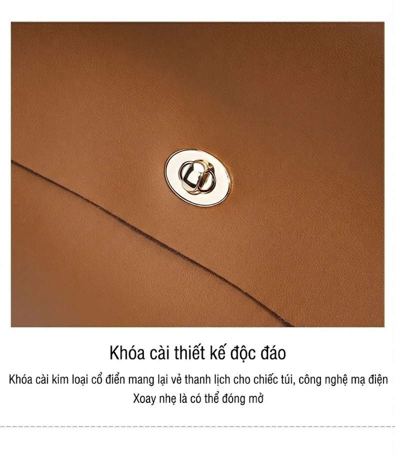 Túi Đeo Vai/Đeo Chéo Nữ Da Thật Thiết Kế Tối Giản Màu Nâu chi tiết 11