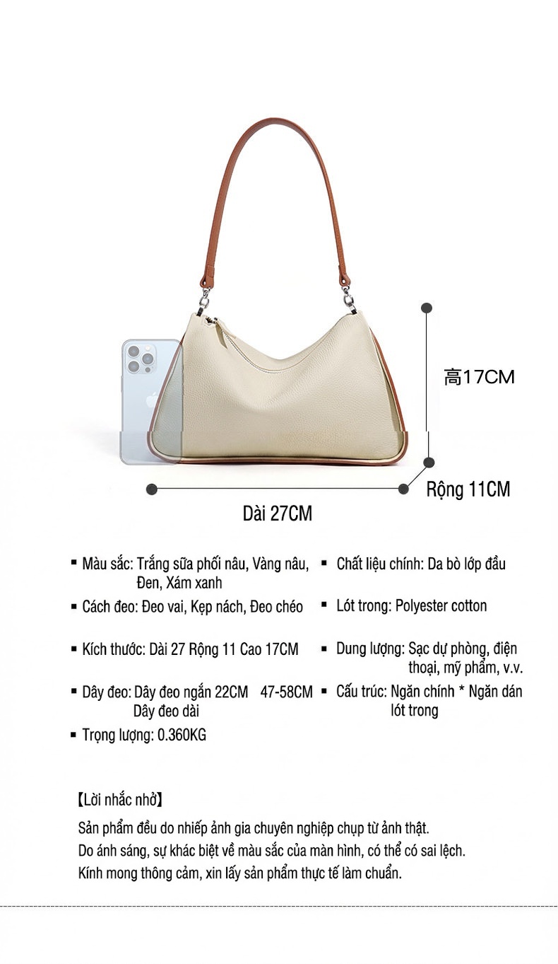 Túi Đeo Vai/Đeo Chéo Nữ Da Thật Thiết Kế Tối Giản Phong Cách Thanh Lịch Màu Be, Nâu chi tiết 7