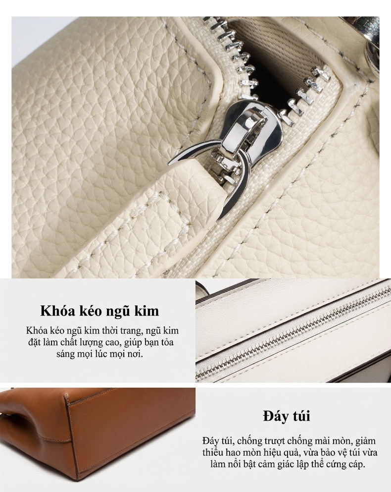 Túi Đeo Vai/Đeo Chéo Nữ Da Thật Thiết Kế Tối Giản Phong Cách Thanh Lịch Màu Be, Nâu chi tiết 12