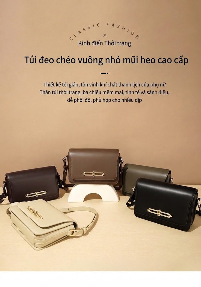 Túi Đeo Vai/Đeo Chéo Nữ Khóa Gài Phong Cách Thanh Lịch Màu Nâu chi tiết 2