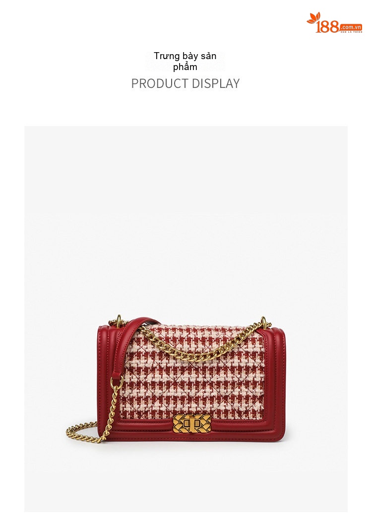 Túi Đeo Vai/Đeo Chéo Nữ Thiết Kế Họa Tiết Houndstooth Màu Đỏ chi tiết 15