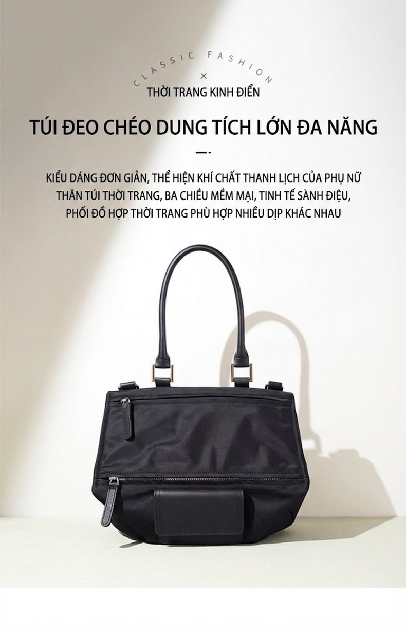 Túi Đeo Vai/Đeo Chéo Nữ Thiết Kế Nhỏ Gọn Chất Liệu Nylon Da Thật Màu Đen, Xanh Rêu chi tiết 1