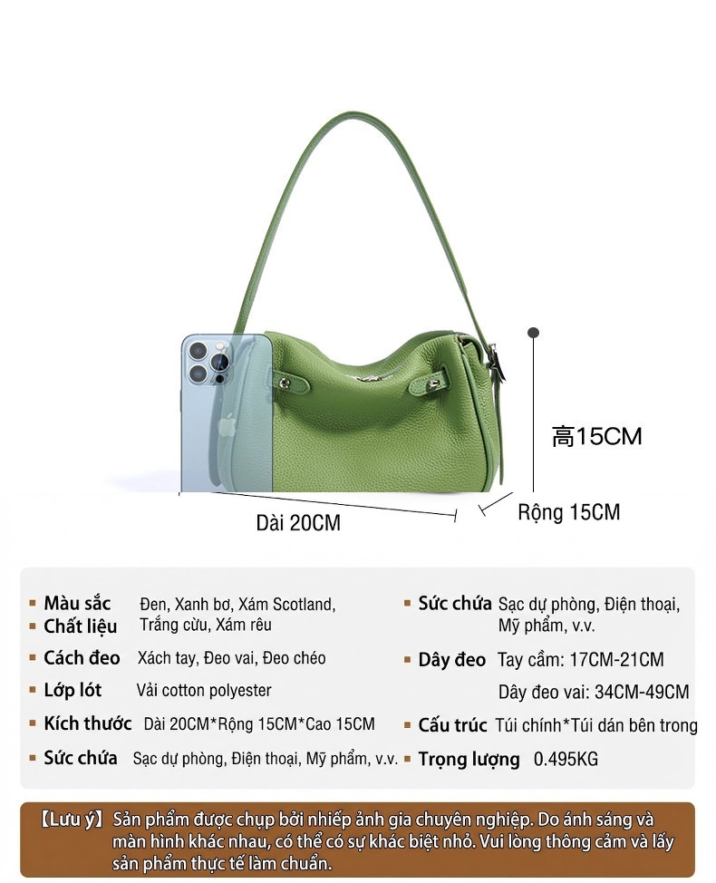 Túi Đeo Vai/Đeo Chéo Nữ Thiết Kế Pillow Bag Nhỏ Gọn Phong Cách Thanh Lịch Màu Xám, Xanh Lá, Kem, Đen... chi tiết 9