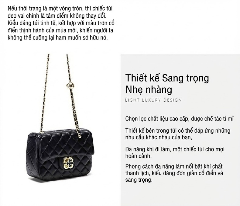 Túi Đeo Vai/Đeo Chéo Nữ Trám Da Bóng Quai Xích Mini Màu Đen, Trắng chi tiết 29