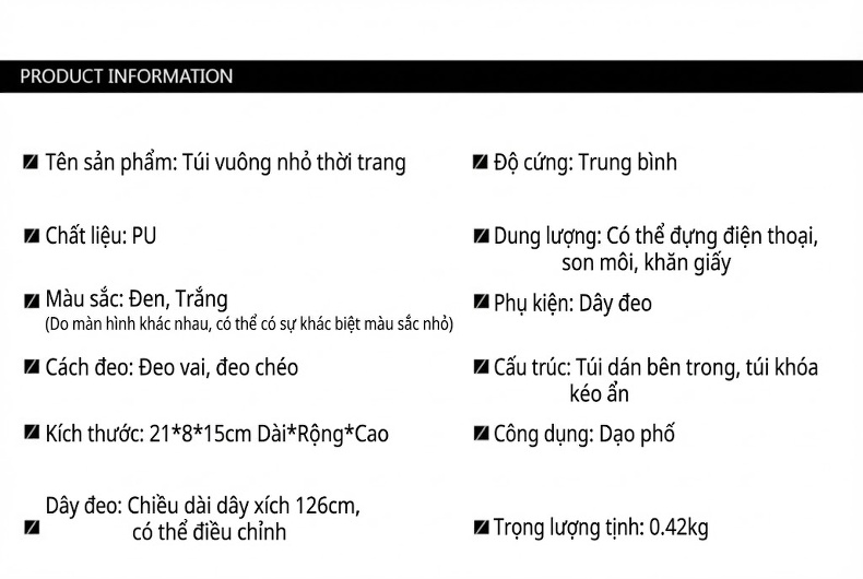 Túi Đeo Vai/Đeo Chéo Nữ Trám Da Bóng Quai Xích Mini Màu Đen, Trắng chi tiết 8