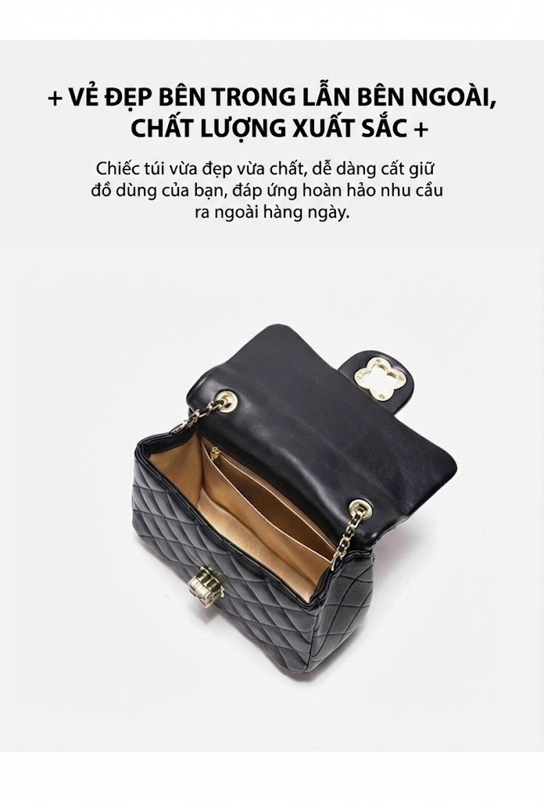 Túi Đeo Vai/Đeo Chéo Nữ Trám Da Bóng Quai Xích Mini Màu Đen, Trắng chi tiết 5