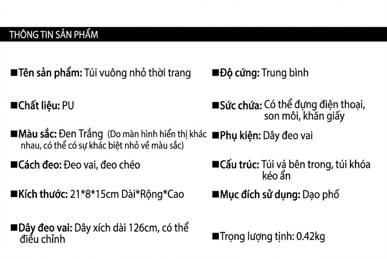 Túi Đeo Vai/Đeo Chéo Nữ Trám Ô Quả Trám, Dây Xích Nhỏ Phong Cách Tiểu Thư Màu Đen, Trắng chi tiết 8