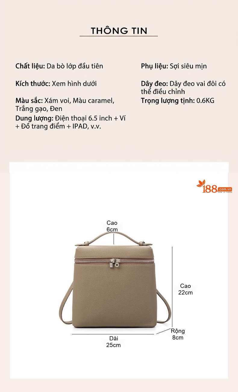 Túi Đeo Vai/Đeo Chéo/Xách Tay Nữ Da Bò Phong Cách Công Sở Màu Nâu, Kem, Xám... chi tiết 7
