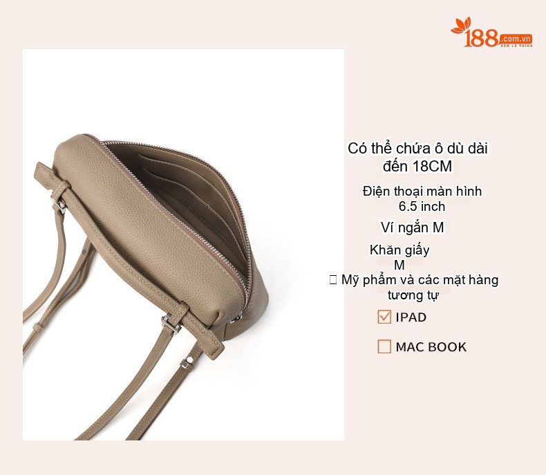 Túi Đeo Vai/Đeo Chéo/Xách Tay Nữ Da Bò Phong Cách Công Sở Màu Nâu, Kem, Xám... chi tiết 8
