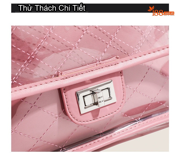 Túi Đeo Vai/Đeo Chéo/Xách Tay Nữ Hình Thoi May Chần Bông Trong Suốt Size Lớn Màu Hồng, Đen, Trắng chi tiết 8