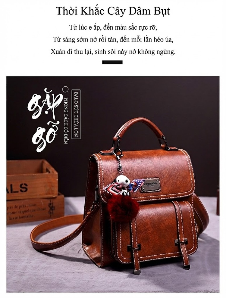 Túi Đeo Vai/Đeo Chéo/Xách Tay Nữ Phong Cách Retro Da Bóng Sức Chứa Lớn Màu Nâu chi tiết 2