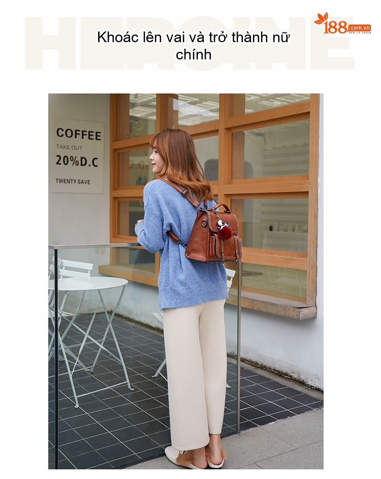 Túi Đeo Vai/Đeo Chéo/Xách Tay Nữ Phong Cách Retro Da Bóng Sức Chứa Lớn Màu Nâu chi tiết 8