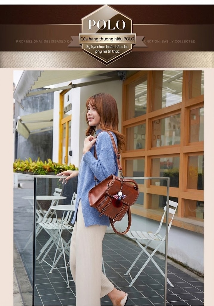 Túi Đeo Vai/Đeo Chéo/Xách Tay Nữ Phong Cách Retro Da Bóng Sức Chứa Lớn Màu Nâu chi tiết 14