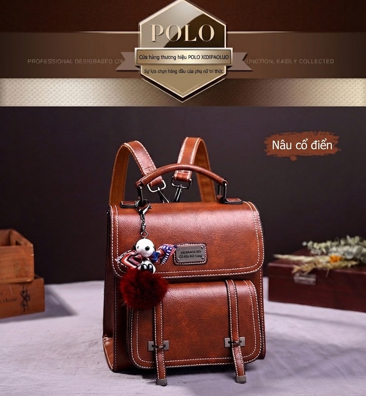 Túi Đeo Vai/Đeo Chéo/Xách Tay Nữ Phong Cách Retro Da Bóng Sức Chứa Lớn Màu Nâu chi tiết 19