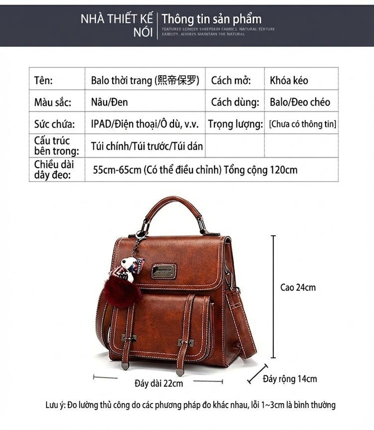 Túi Đeo Vai/Đeo Chéo/Xách Tay Nữ Phong Cách Retro Da Bóng Sức Chứa Lớn Màu Nâu chi tiết 20