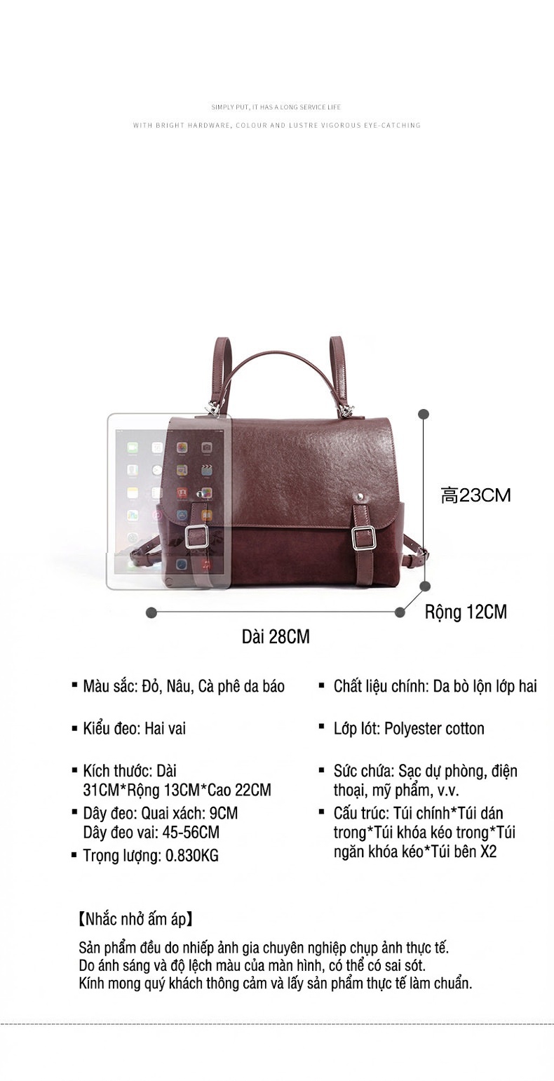 Túi Đeo Vai/Đeo Chéo/Xách Tay Nữ Phong Cách Tiểu Thư Kiểu Dáng Công Sở Sức Chứa Lớn Màu Nâu chi tiết 5