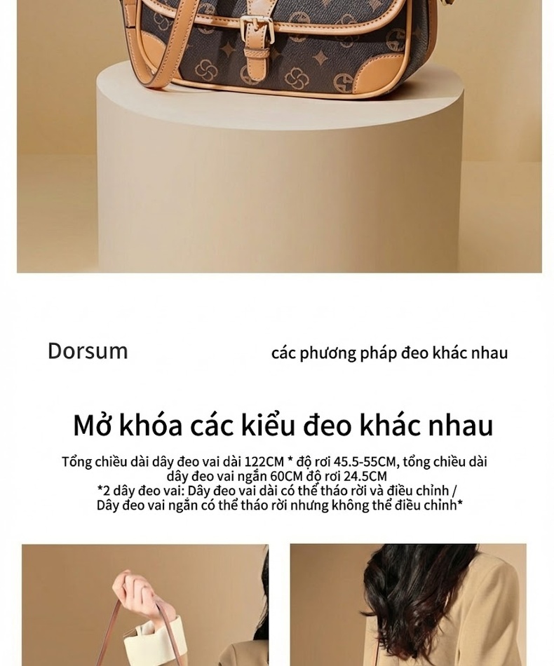 Túi Đeo Vai In Họa Tiết Dáng Kẹp Nách Túi Đeo Chéo Nữ Da Bóng Phong Cách Công Sở Màu Nâu chi tiết 6