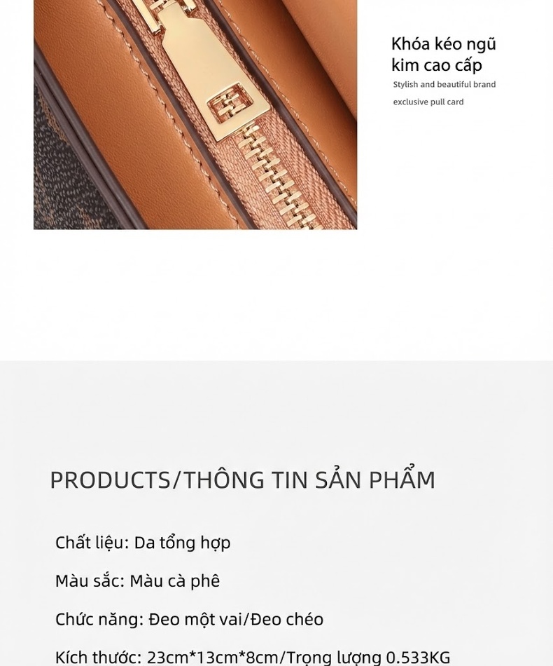 Túi Đeo Vai In Họa Tiết Dáng Kẹp Nách Túi Đeo Chéo Nữ Da Bóng Phong Cách Công Sở Màu Nâu chi tiết 10