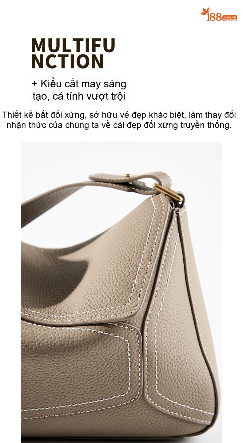 Túi Đeo Vai/Kẹp Nách Nữ Da Bò Hình Học Kiểu Gối Đeo Chéo Đi Làm Màu Nâu, Xám chi tiết 20