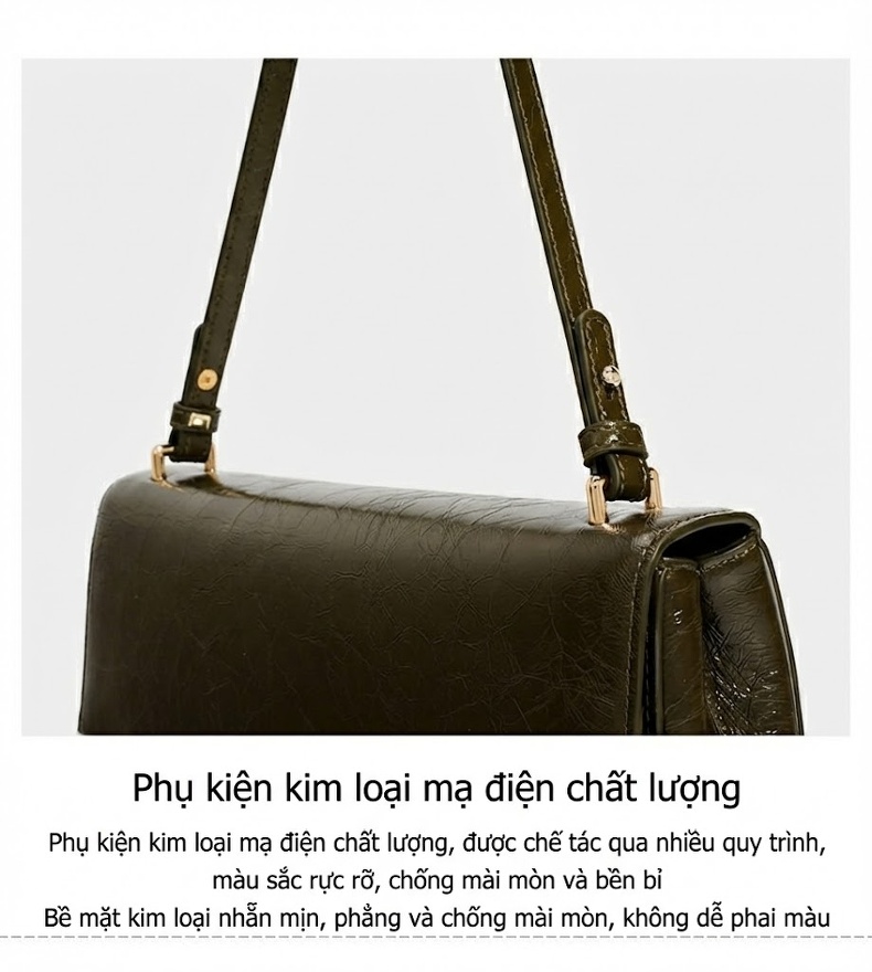 Túi Đeo Vai/Kẹp Nách Nữ Da Bò Vân Mềm Mại Cao Cấp Màu Nâu Đậm chi tiết 10