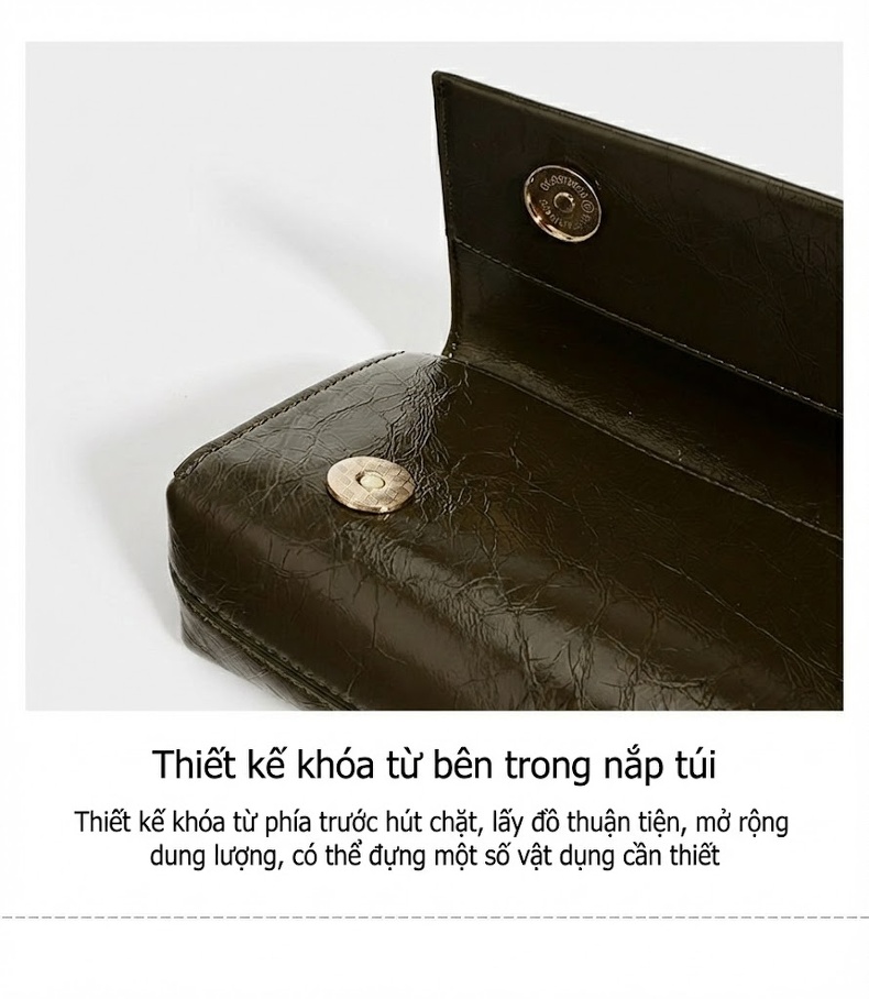 Túi Đeo Vai/Kẹp Nách Nữ Da Bò Vân Mềm Mại Cao Cấp Màu Nâu Đậm chi tiết 11