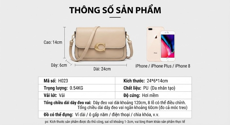 Túi Đeo Vai/Kẹp Nách Nữ Da Bóng Dây Xích Sức Chứa Lớn Phong Cách Đơn Giản Màu Kem, Đen, Trắng chi tiết 24