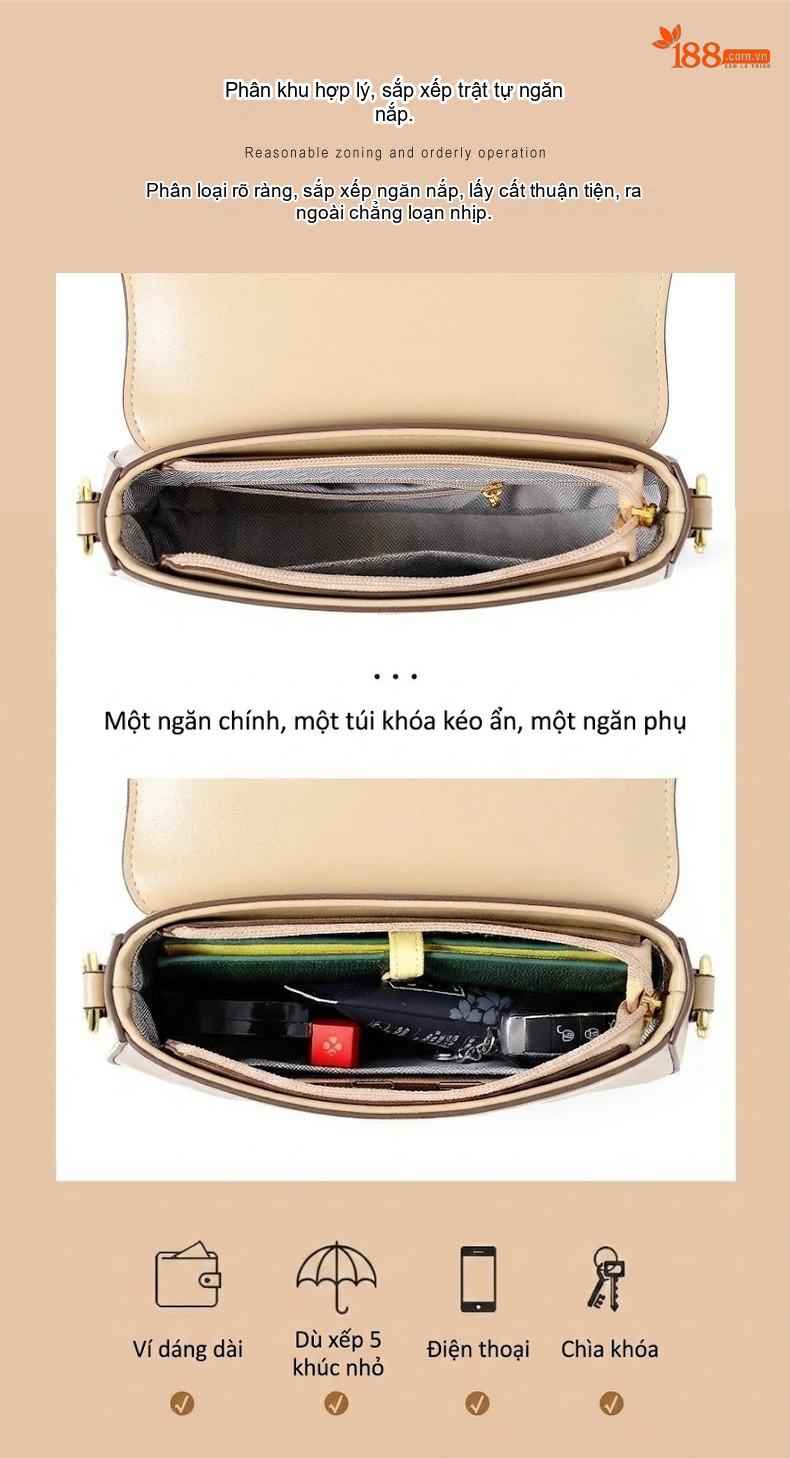 Túi Đeo Vai/Kẹp Nách Nữ Da Bóng Dây Xích Sức Chứa Lớn Phong Cách Đơn Giản Màu Kem, Đen, Trắng chi tiết 5