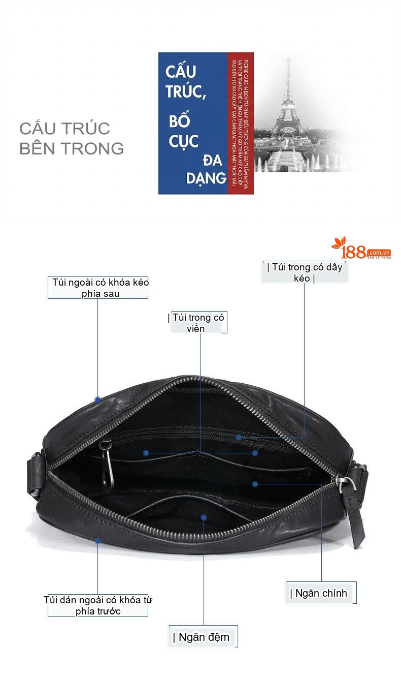 Túi Đeo Vai Nam Da Bò Cao Cấp, Túi Đeo Chéo, Túi Xách Tay Công Sở Phong Cách Thời Trang - Màu Đen chi tiết 25