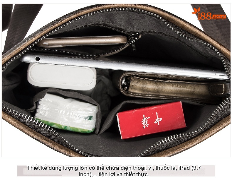 Túi Đeo Vai Nam Da Bò Dáng Messenger Vintage Công Sở Màu Nâu, Xanh Dương chi tiết 22