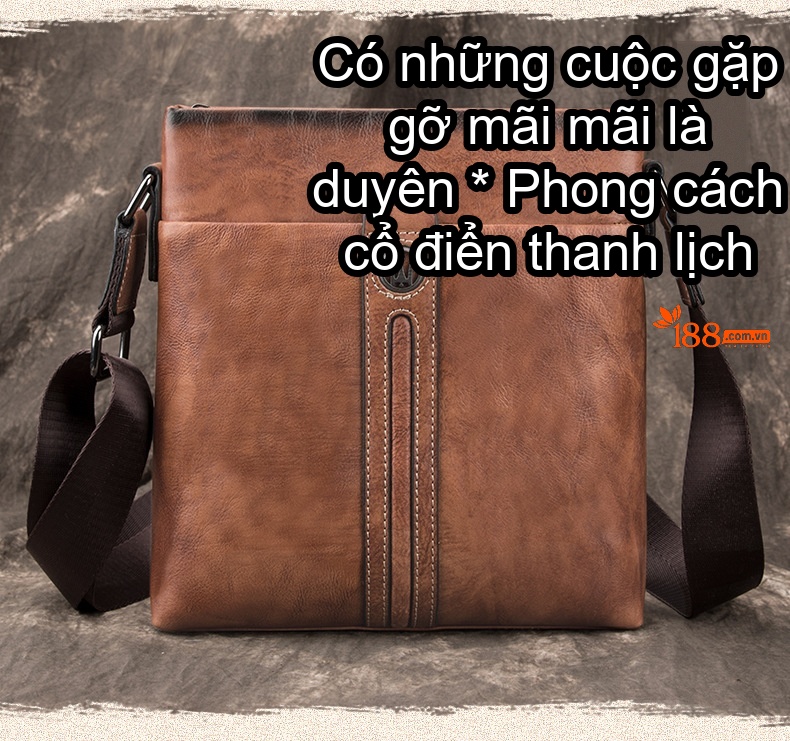 Túi Đeo Vai Nam Da Bò Dáng Messenger Vintage Công Sở Màu Nâu, Xanh Dương chi tiết 1