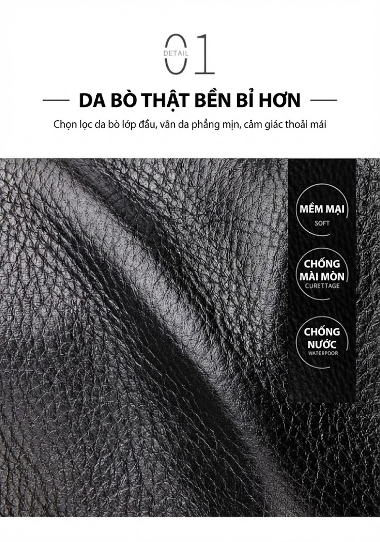 Túi Đeo Vai Nam Da Bò Dáng Nhỏ Gọn Tiện Lợi Màu Đen chi tiết 5