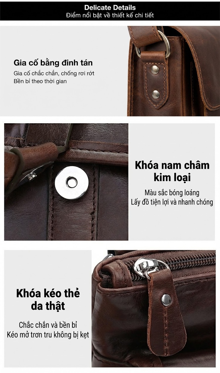 Túi Đeo Vai Nam Da Bò Dáng Vuông Công Sở chi tiết 3
