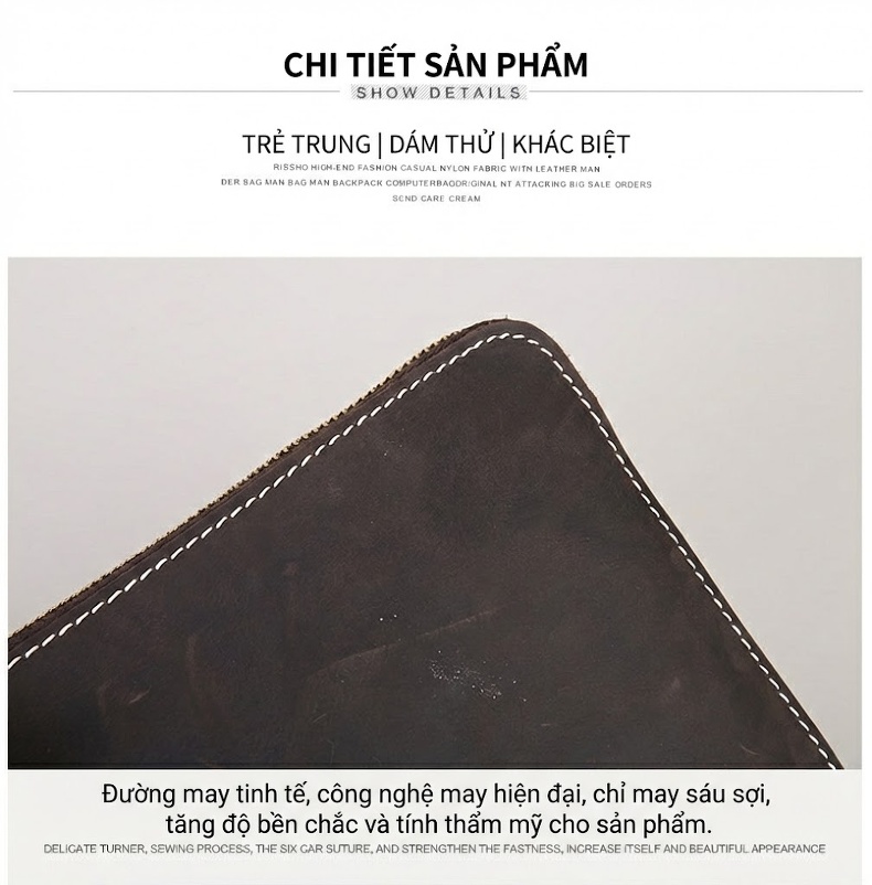 Túi Đeo Vai Nam Da Bò Đầu Lớp Da Sáp Ngựa Điên Vintage Màu Nâu chi tiết 11
