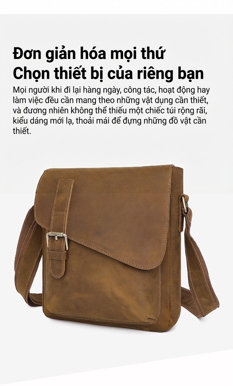 Túi Đeo Vai Nam Da Bò Lớp Đầu Phong Cách Retro Màu Nâu chi tiết 6