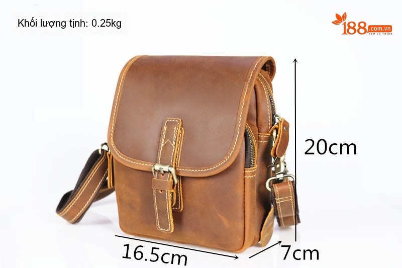 Túi Đeo Vai Nam Da Bò Nắp Gập Dáng Đứng Phong Cách Retro Màu Nâu chi tiết 6