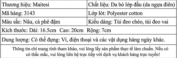 Túi Đeo Vai Nam Da Bò Nắp Gập Dáng Đứng Phong Cách Retro Màu Nâu chi tiết 7
