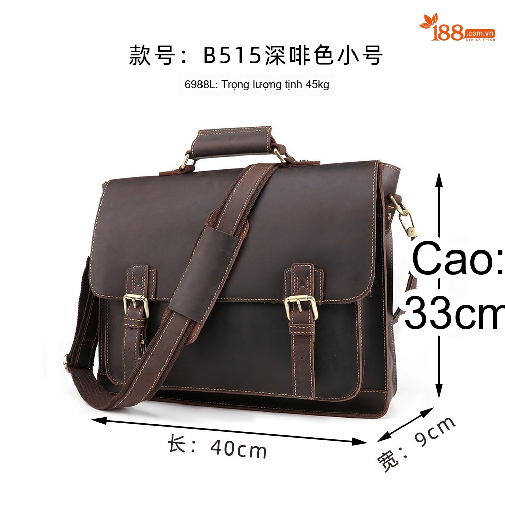 Túi Đeo Vai Nam Da Bò Thật Vintage Cặp Công Sở Đựng Laptop Màu Nâu chi tiết 7