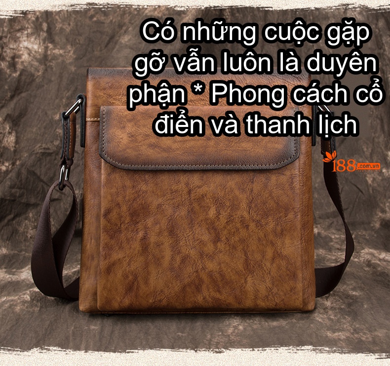 Túi Đeo Vai Nam Da Bò, Túi Đeo Chéo Nam, Túi Messenger Nam Phong Cách Retro Màu Nâu chi tiết 1