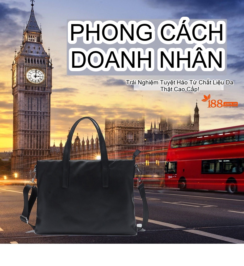 Túi Đeo Vai Nam Da Bò, Túi Xách Công Sở Đựng Tài Liệu, Túi Da Bò Mềm, Túi Đeo Chéo, Túi Xách Tay Màu Đen chi tiết 1