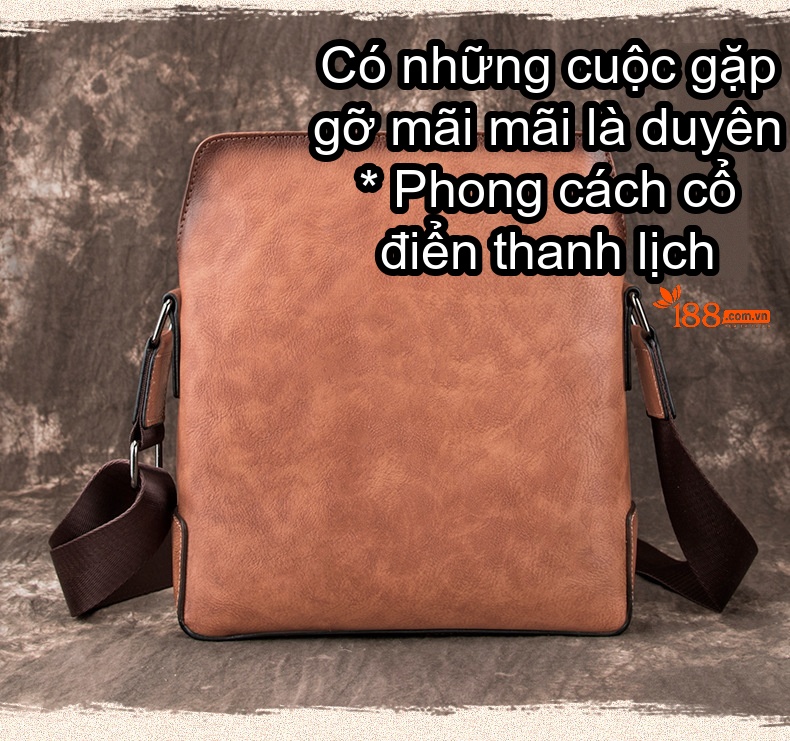 Túi Đeo Vai Nam Da Bò Vintage Dung Tích Lớn Túi Đeo Chéo Túi Công Sở Màu Nâu chi tiết 1