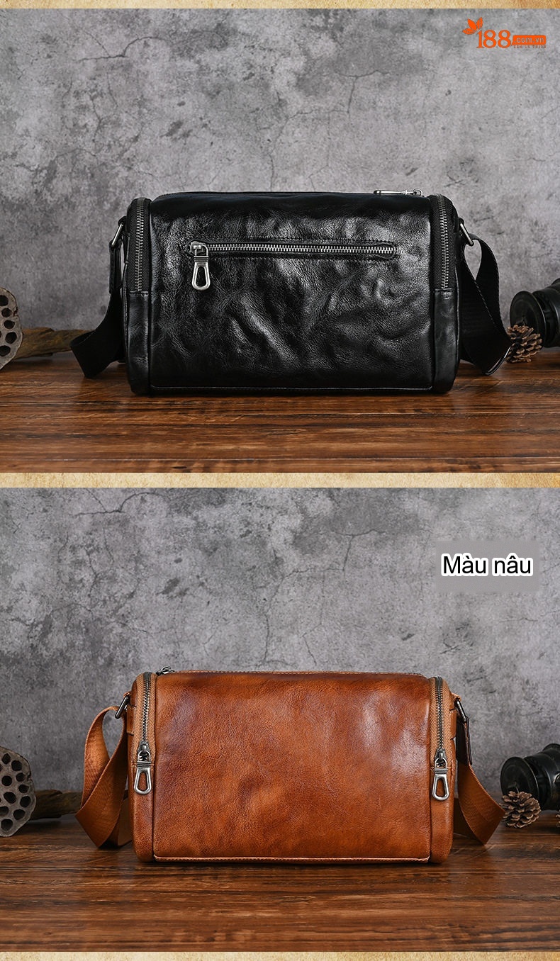 Túi Đeo Vai Nam Da Bò Vintage Kiểu Dáng Messenger Đeo Chéo Thường Ngày Màu Đen, Nâu chi tiết 17
