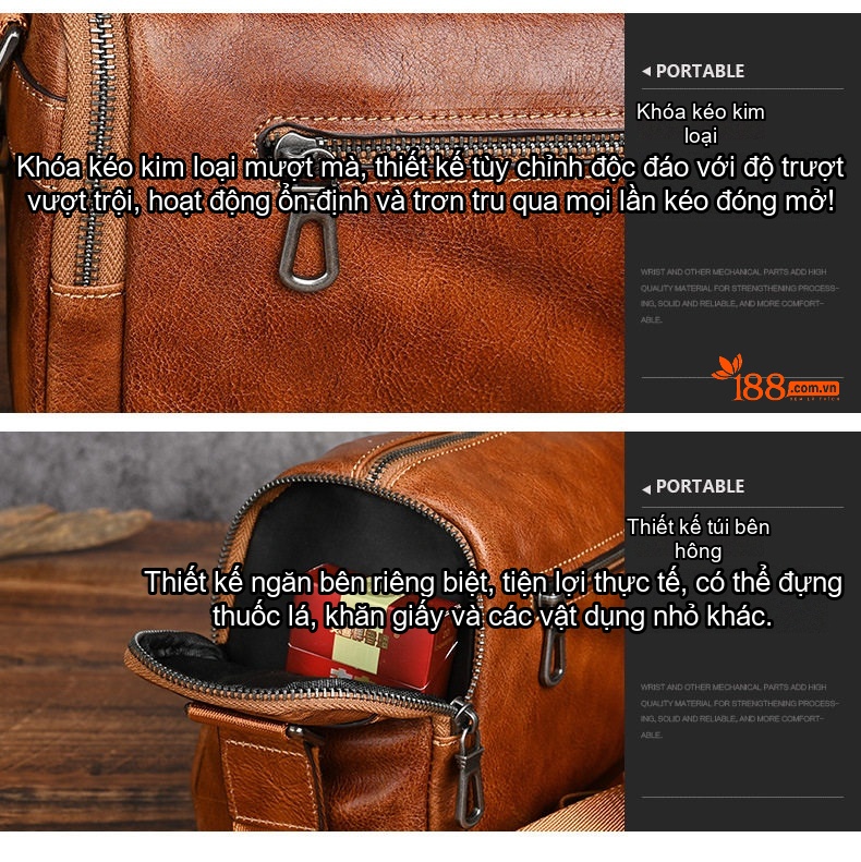 Túi Đeo Vai Nam Da Bò Vintage Kiểu Dáng Messenger Đeo Chéo Thường Ngày Màu Đen, Nâu chi tiết 25