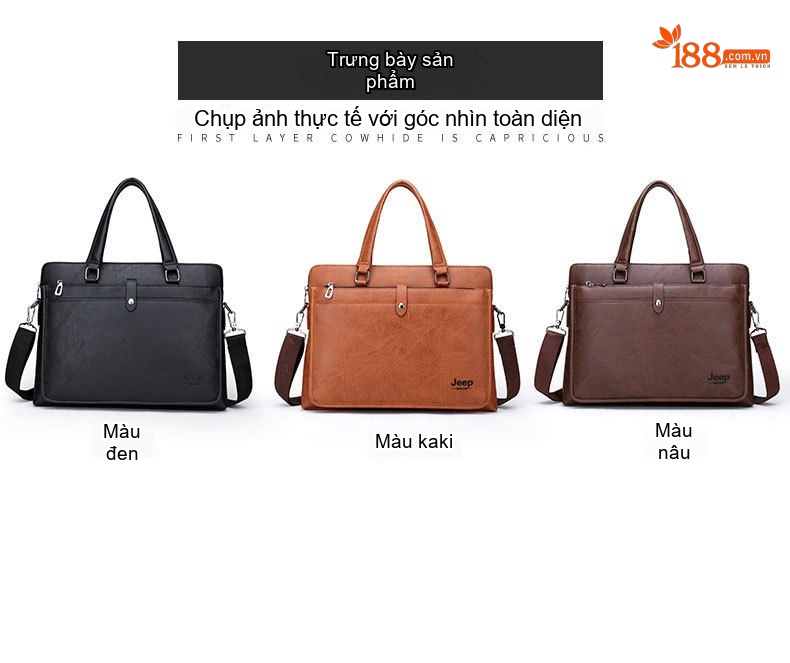 Túi Đeo Vai Nam Da Bóng Đựng Laptop, Túi Xách Công Sở, Túi Xách Tay Màu Đen, Nâu chi tiết 32