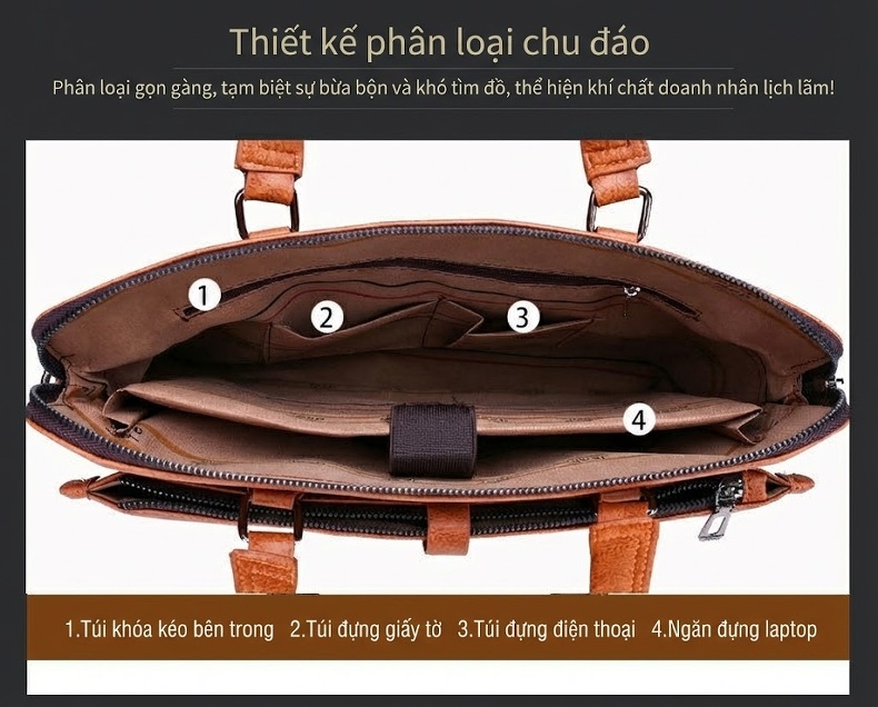 Túi Đeo Vai Nam Da Bóng Đựng Laptop, Túi Xách Công Sở, Túi Xách Tay Màu Đen, Nâu chi tiết 8